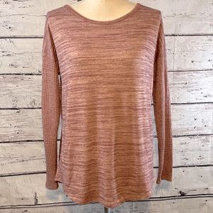 PEYTON PRIMROSE Long Sleeve Shirt Waffle Weave Sleeves Rose Space Dye-Medium